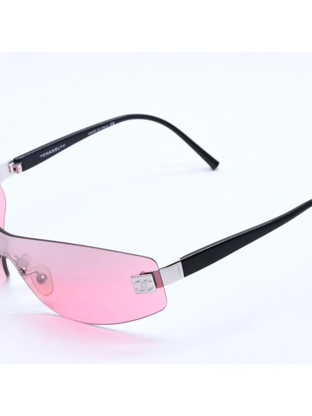 Chanel Rimless Shield Sunglasses Eyewear 120 CC Logo Pink Black